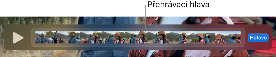 Klip v okně QuickTime Playeru, s přehrávací hlavou přibližně uprostřed klipu