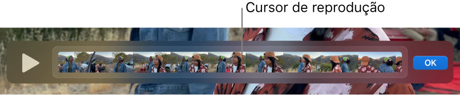 Um clip na janela do QuickTime Player, com o cursor de reprodução junto do centro do clip.