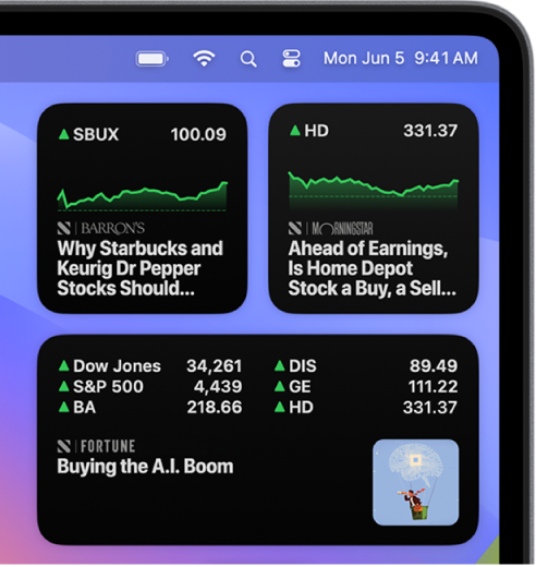 Three Stocks widgets.