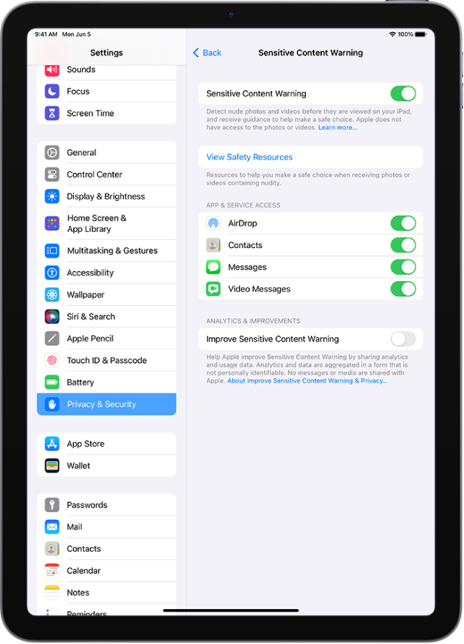 Receive warnings about sensitive content on iPad - Apple Support
