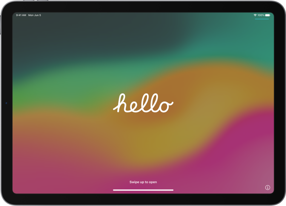 The Hello screen that appears when you first turn on your iPad.