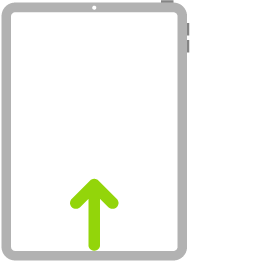 Ilustração do iPad com uma seta indicando que deve passar o dedo para cima a partir da parte inferior.