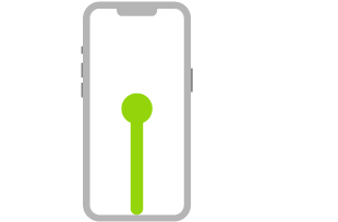 Il·lustració de l’iPhone. Una línia que acaba amb un punt indica l’acció d’arrossegar cap amunt des de la part inferior de la pantalla i, tot seguit, fer una pausa.