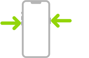 Il·lustració de l’iPhone amb fletxes que assenyalen el botó lateral a la part superior dreta i un botó de volum a la part superior esquerra.