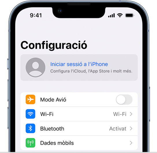 Pantalla de configuració amb l’opció “Iniciar sessió a l’iPhone” seleccionada.