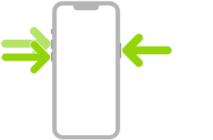 Il·lustració de l’iPhone amb fletxes que assenyalen el botó lateral a la part superior dreta i els botons d’apujar i abaixar el volum a la part superior esquerra.