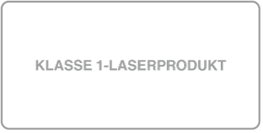 Et mærkat med teksten “Klasse 1-laserprodukt” eller “Class 1 laser product”.