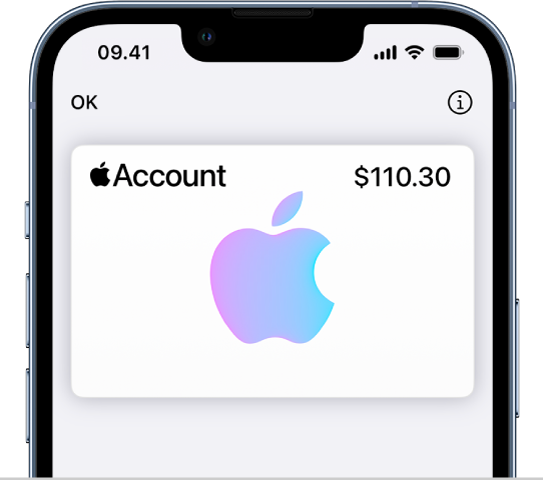 Kortet til Apple‑kontoen i Wallet der viser saldoen på din konto øverst til højre.