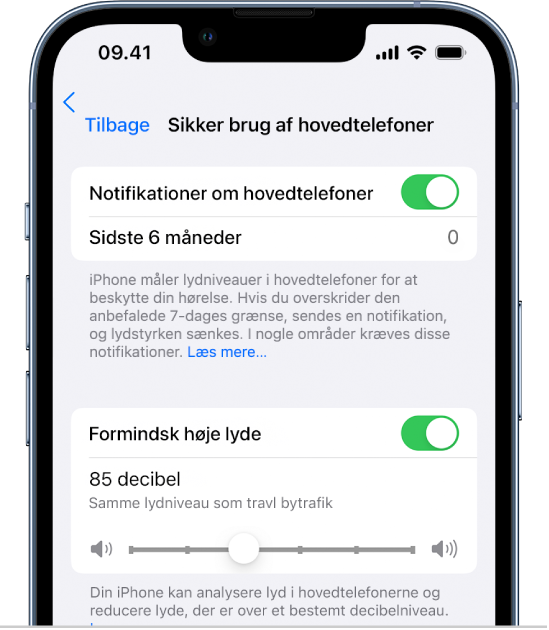 Brug funktioner lydniveauer hovedtelefoner på iPhone - Apple-support (DK)