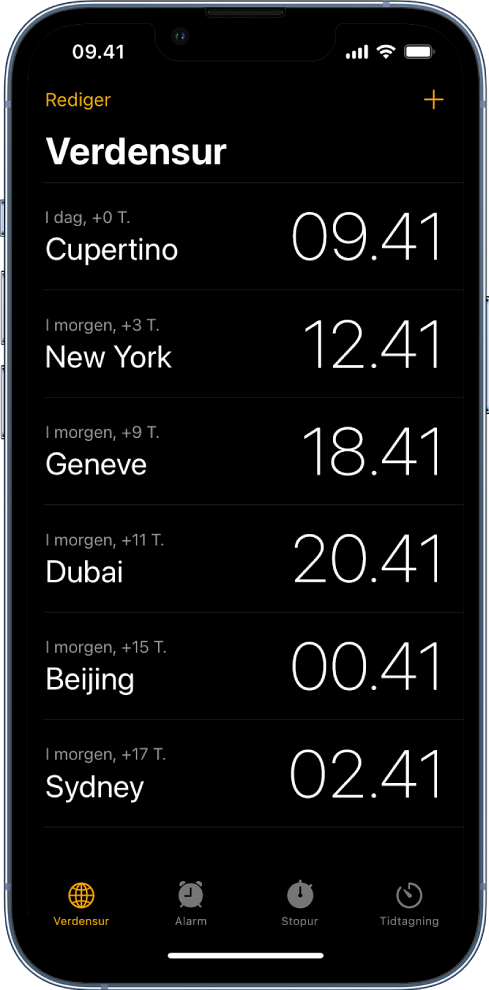 Se, hvad klokken er i over hele verden, på iPhone Apple-support (DK)