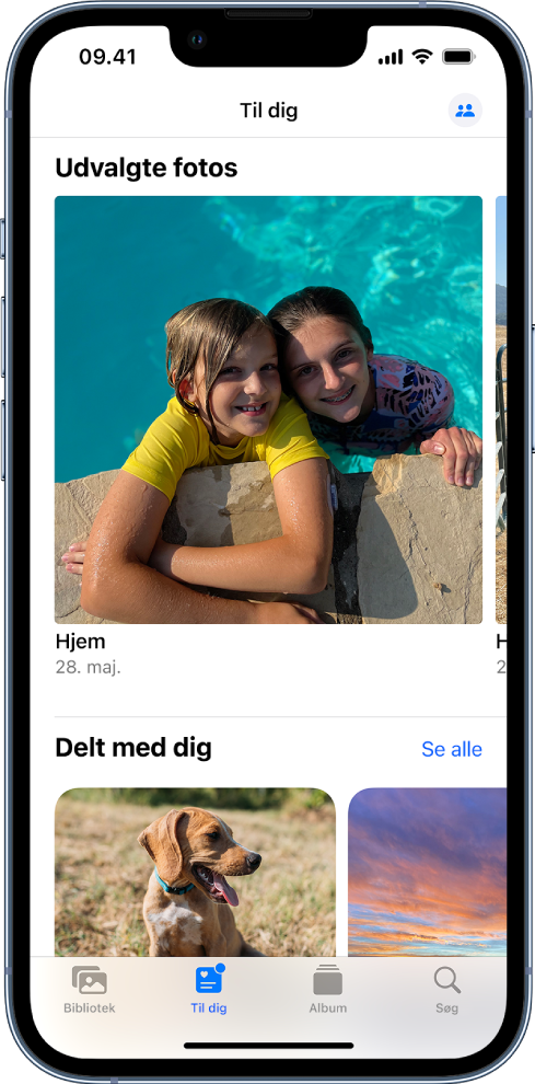 I appen Fotos viser skærmen Til dig fotosamlingerne i Delt med dig.