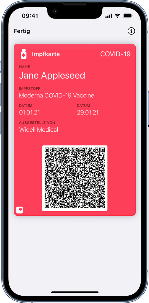 Eine Impfkarte in der App „Wallet“.