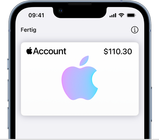 Die Apple Account-Karte in der App „Wallet“ mit dem Kontosaldo oben rechts.