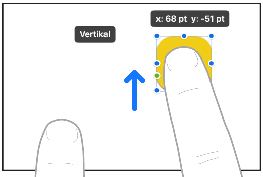 Eine Illustration mit zwei Fingern einer Hand, die ein Objekt in Freeform in einer geraden Linie bewegen.