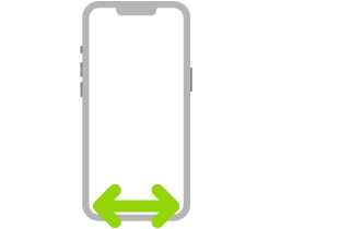 An illustration of iPhone. A two-headed arrow indicates swiping left or right across the bottom edge of the screen.
