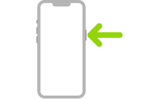 An illustration of iPhone with an arrow pointing to the side button on the upper right.