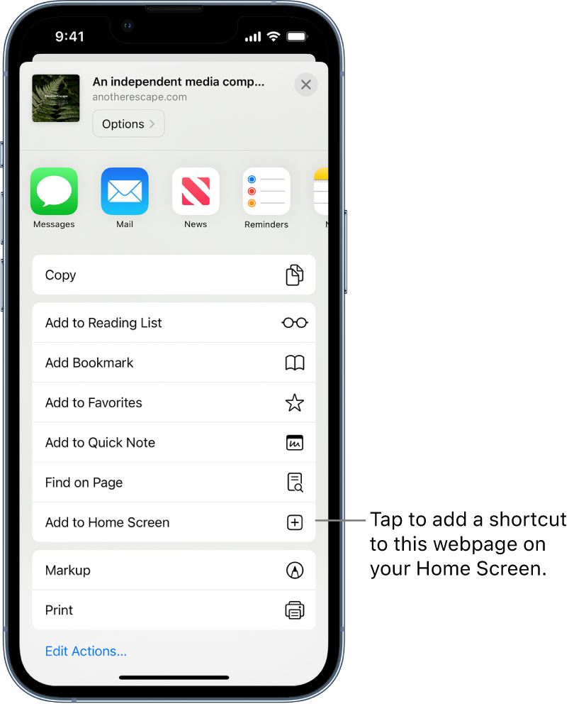 add safari bookmark to iphone home screen