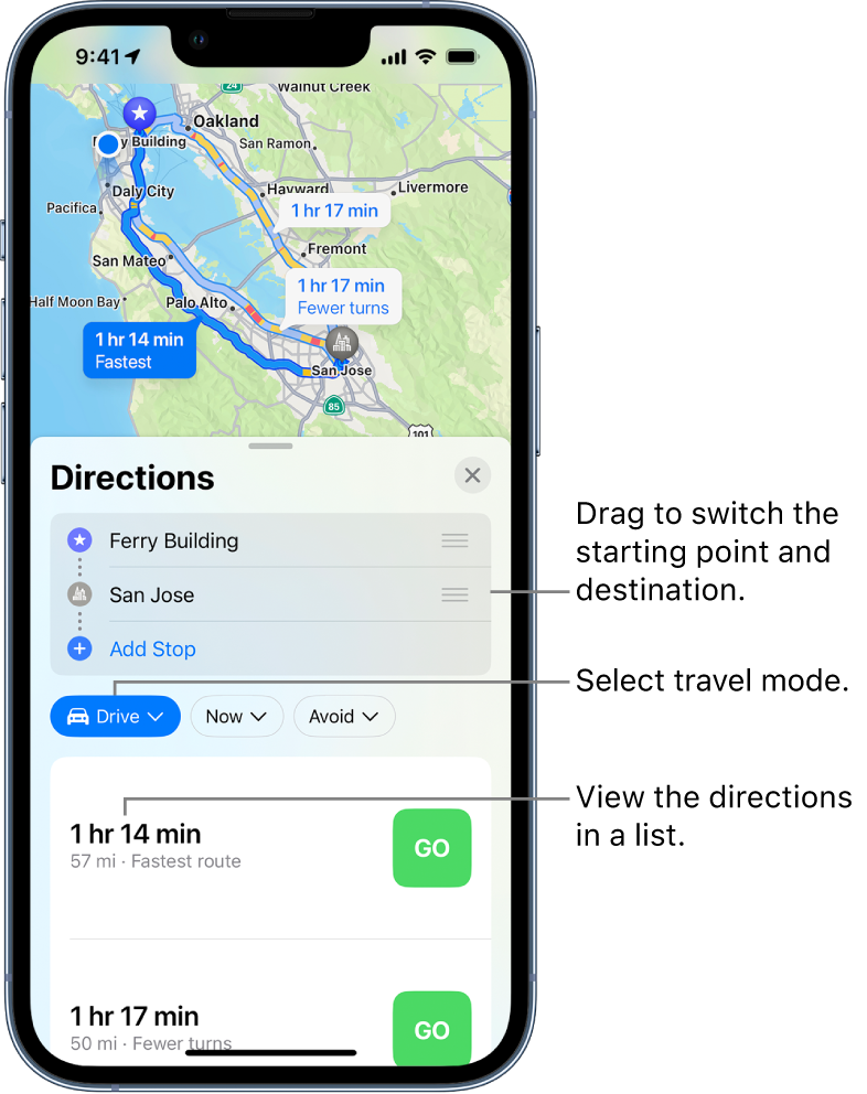 Select other route options in Maps on iPhone - Apple Support (MN)