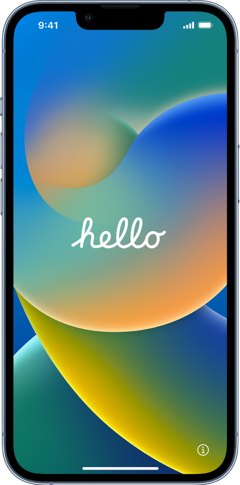 The Hello screen that appears when you first turn on your iPhone.