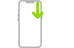 Una ilustración del iPhone con una flecha indicando cómo se desliza hacia abajo desde la esquina superior derecha.