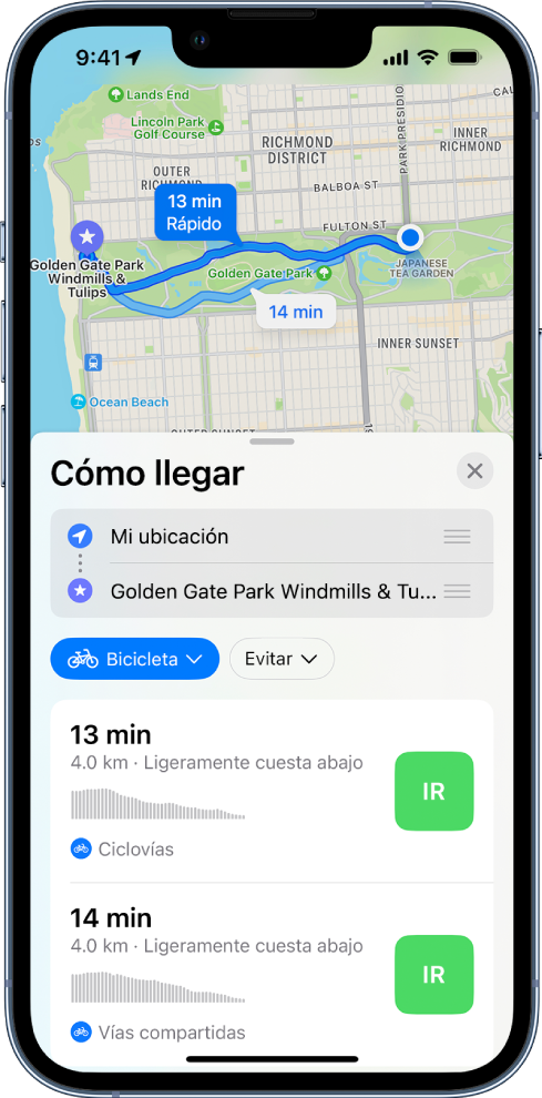 Impotencia Peladura Pertenece Obtener una ruta en bicicleta en Mapas en el iPhone - Soporte técnico de  Apple (CL)