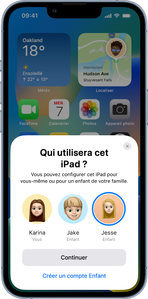 L’écran de configuration permettant de choisir le membre de la famille qui utilisera un nouvel appareil.