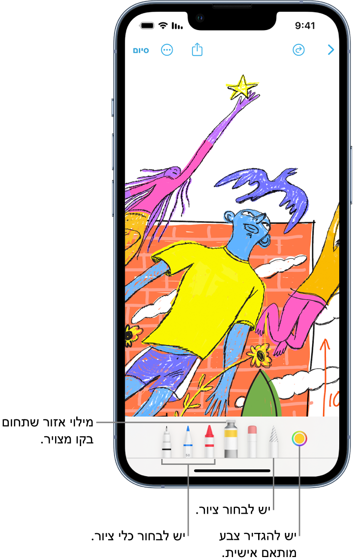 ציור בלוח Freeform שבו רואים מלל בכתב יד וכלי ציור.