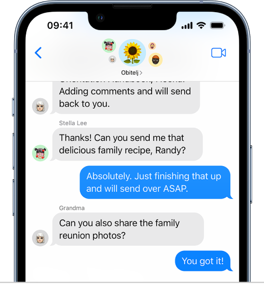 Grupni razgovor u aplikaciji Poruke.