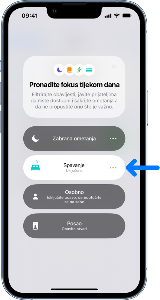 Pronađite fokus u zaslonu Dan s uključenim Spavanjem.