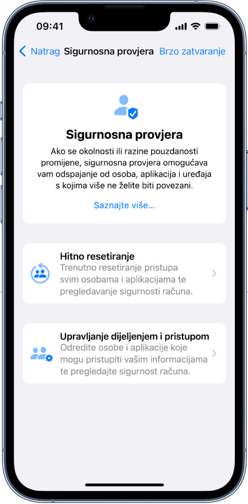 Zaslon Provjere sigurnosti.