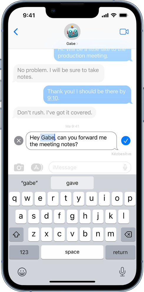 Egy beszélgetés az Üzenetek appban, amelyen az utolsó szerkesztett üzenet látható.