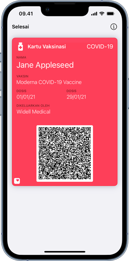 Kartu vaksinasi di app Dompet.