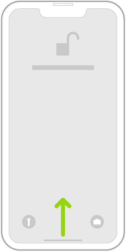 Ilustrasi menampilkan menggesek ke atas dari tepi bawah layar untuk membuka Layar Utama.
