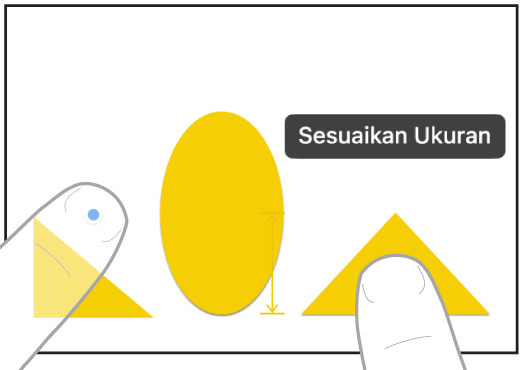 Ilustrasi menampilkan dua jari di dua tangan memilih dan mencocokkan ukuran dua item di Freeform.