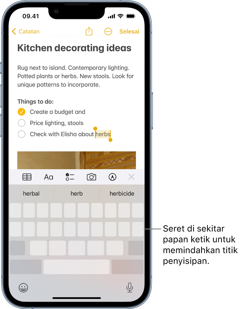 Catatan yang diedit setelah papan ketik berubah menjadi trackpad. Papan ketik diredupkan untuk menunjukkan bahwa papan ketik kini berfungsi sebagai trackpad.