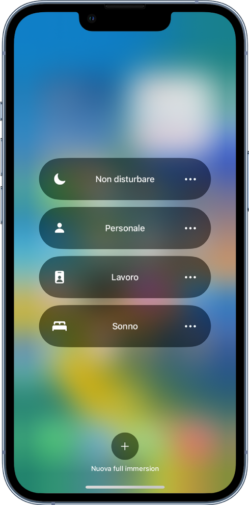Centro di Controllo che mostra le opzioni delle full immersion, con pulsanti per impostarne la durata.