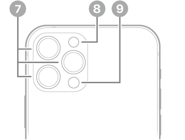 Galinis „iPhone 12 Pro“ vaizdas. Galiniai fotoaparatai, blykstė ir „LiDAR“ skaitytuvas yra viršuje kairėje.