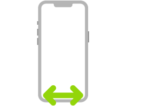 En illustrasjon av iPhone. En pil med to hoder indikerer sveip mot venstre eller mot høyre nederst på skjermen.