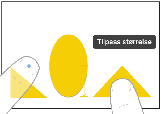 En illustrasjon viser to fingre på to hender som markerer og tilpasser størrelsen på to objekter i Freeform.