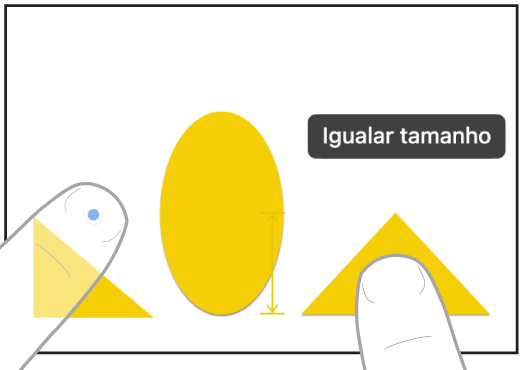 uma ilustração mostra dois dedos de duas mãos a selecionar e a igualar os tamanhos de dois elementos no Freeform.