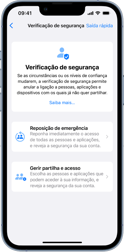 O ecrã de verificação de segurança.