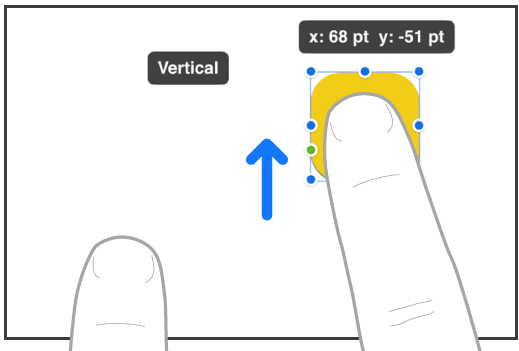 Ilustracija, ki prikazuje dva prsta roke, ki premikata element v ravni črti v Freeform.