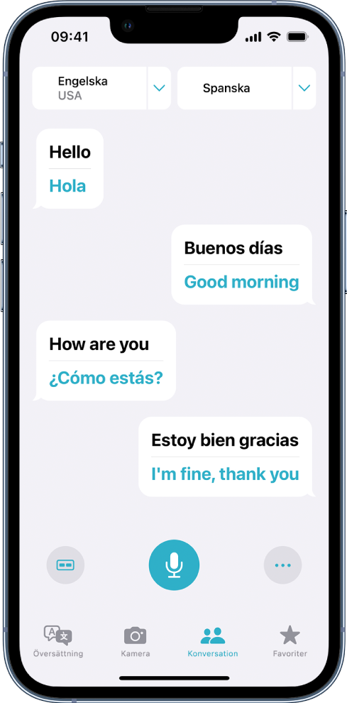 Fliken Konversation med chattbubblor och deras översättningar.