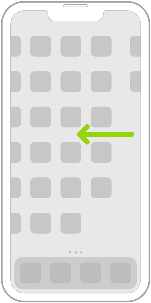 插图显示向左轻扫以浏览其他主屏幕页面上的 App。