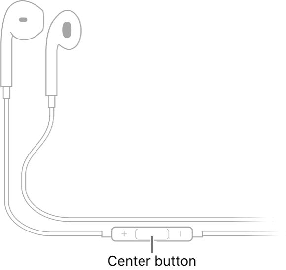 Apple EarPods; the center button is located on the cord leading to the earpiece for the right ear.