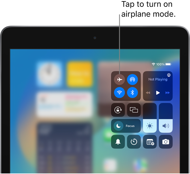 The Control Center screen showing that tapping the top-left button turns on airplane mode.