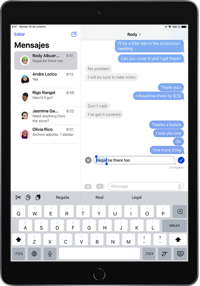 Conversación en la app Mensajes con el último mensaje que se está editando.