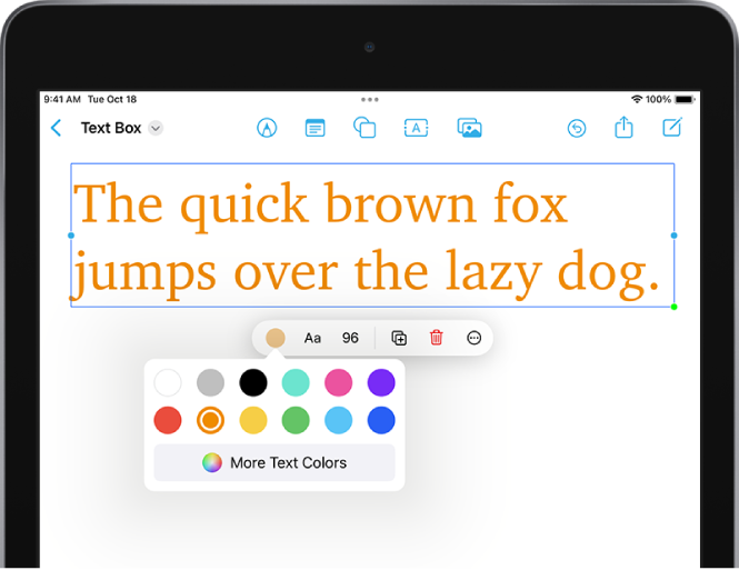 „Freeform“ lentoje pasirenkamas tekstas ir po juo rodomi formatavimo įrankiai.