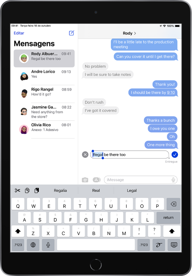 Uma conversa no app Mensagens mostrando a última mensagem sendo editada.