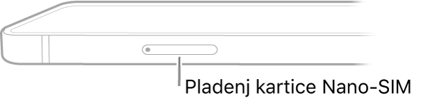 Pogled na iPad s strani z oblačkom, ki prikazuje pladenj za kartico nano-SIM.